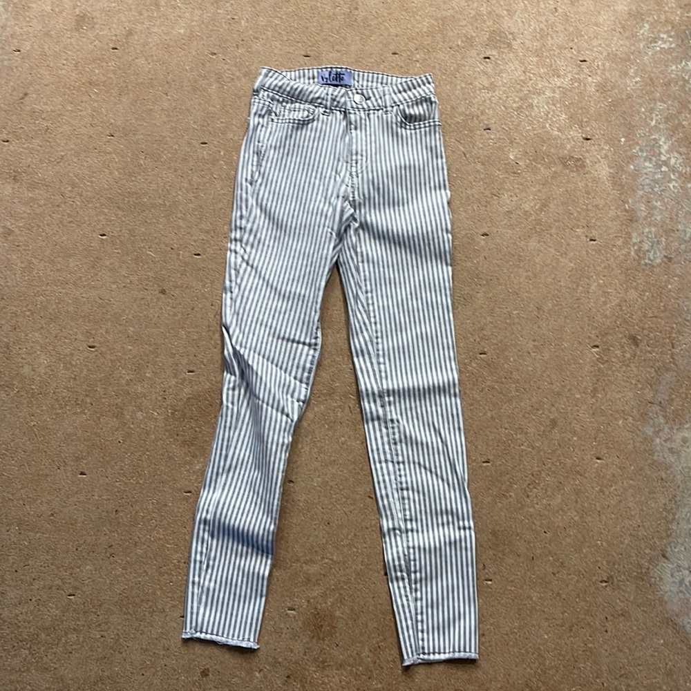 grey and white striped jeans